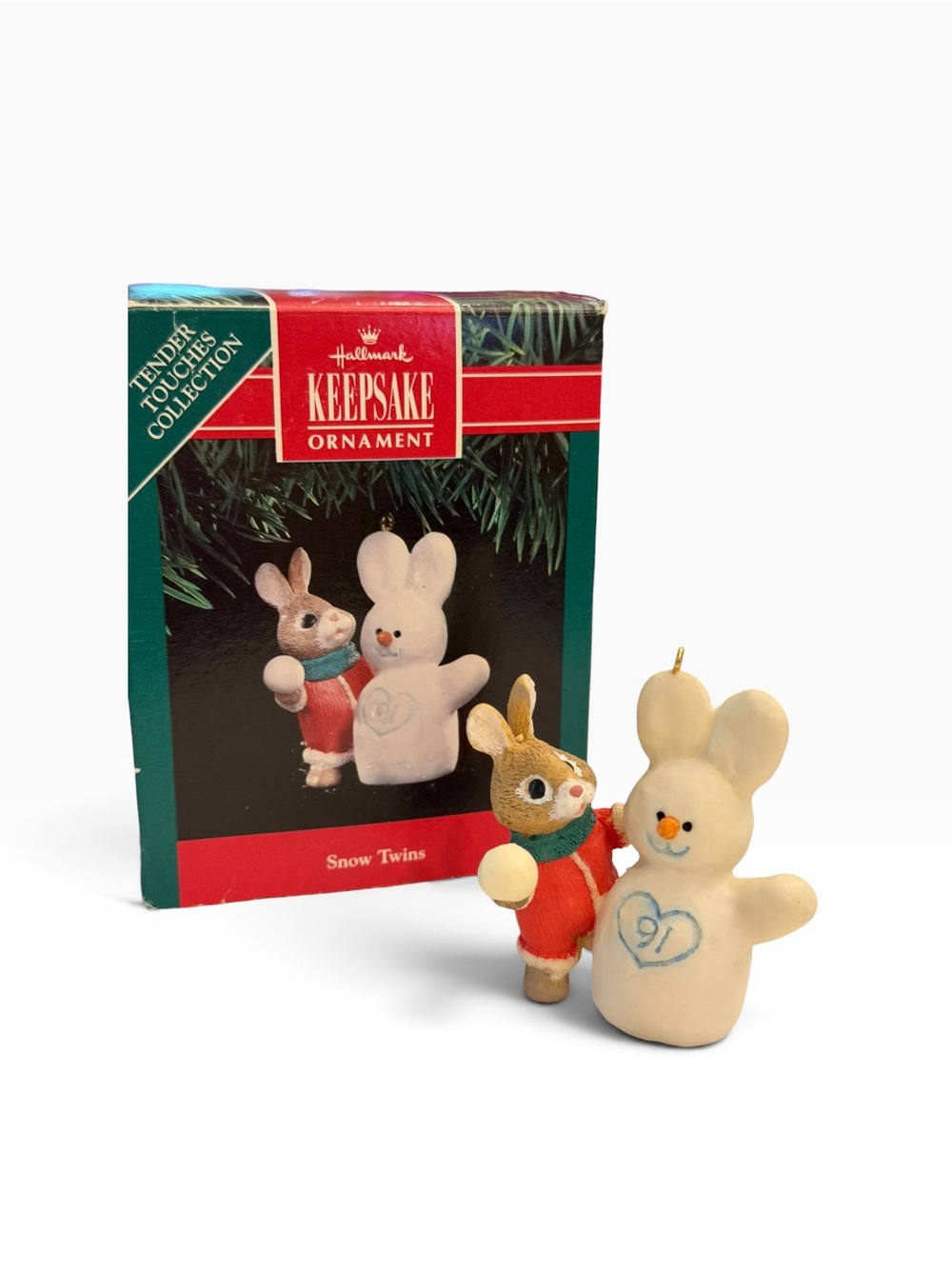 Hallmark 1991 Keepsake Ornament Tender Touches Collection Snow Twins Bunny